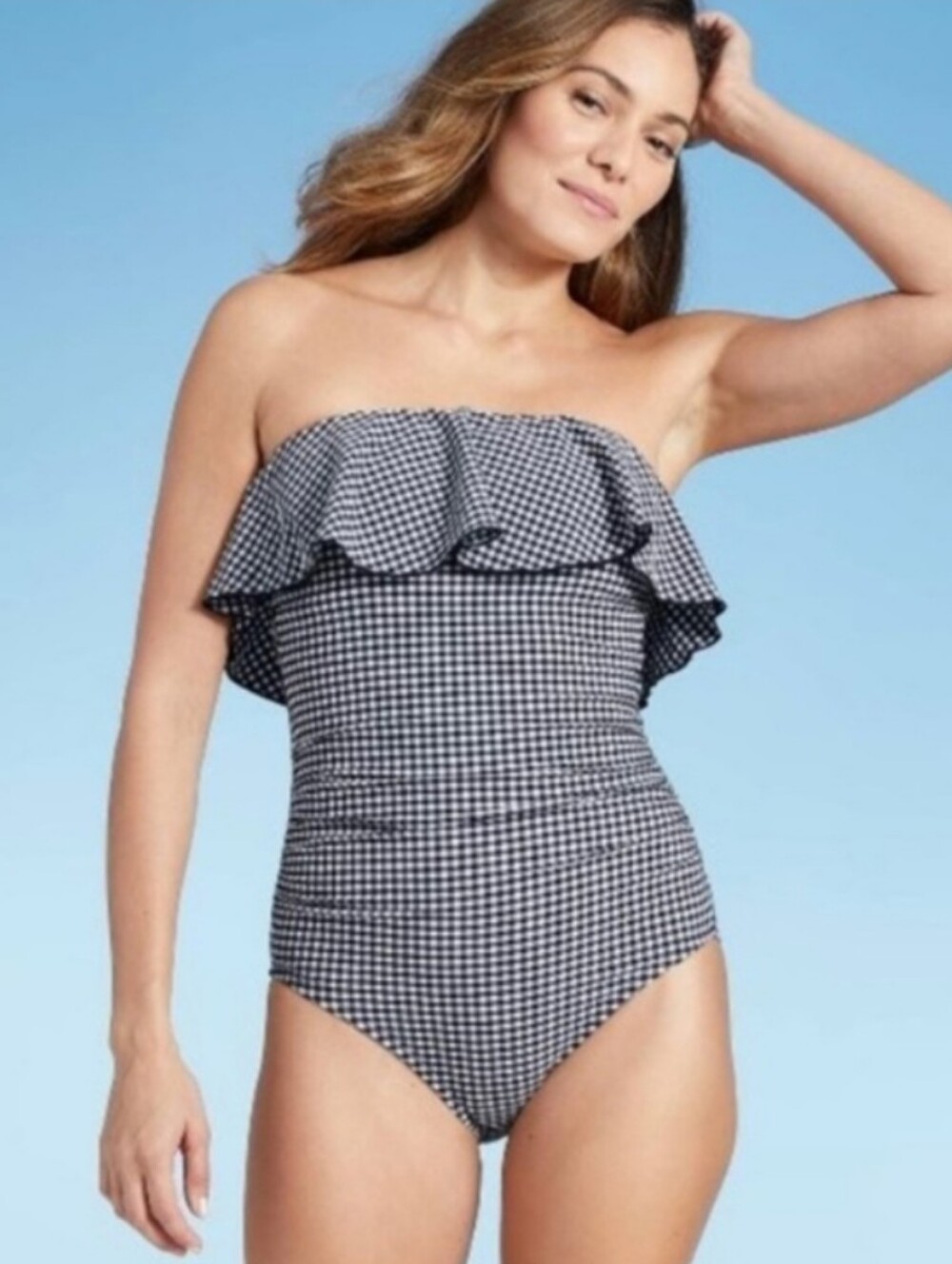 NWT KONA SOL Gingham Seersucker One Piece Swim Suit